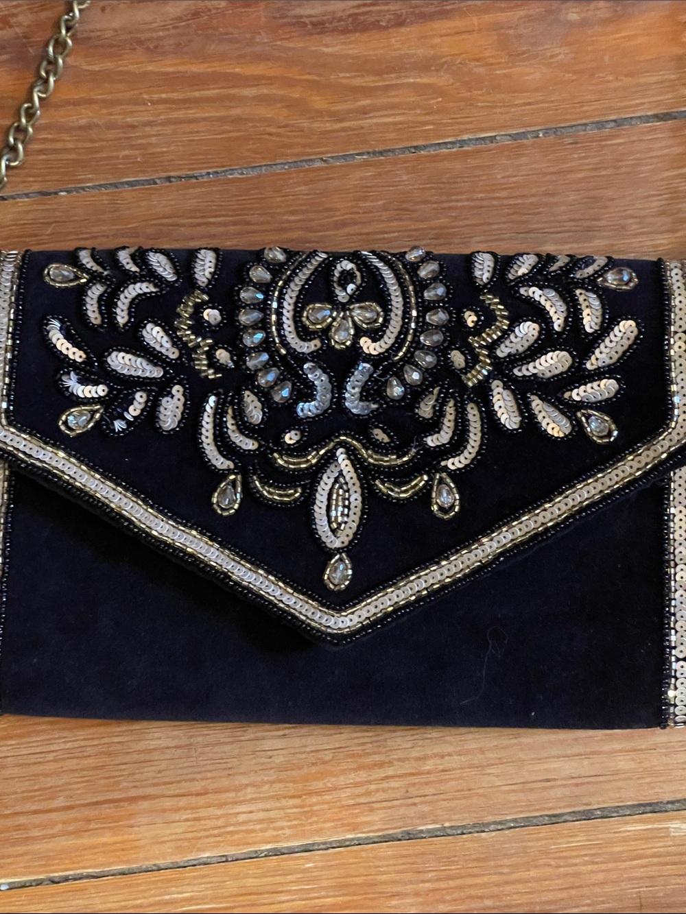 Black Embellished Evening Clutch with Chain Strap